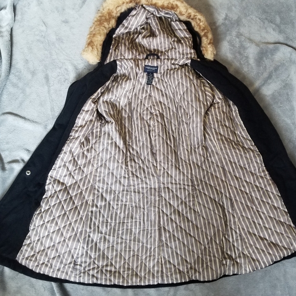 American Eagle Wool Leather Wooden Toggle SM PeaCoat Hooded Womens - Picture 6 of 11